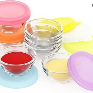 NEW IN BOX!  Set of Seven 1.3 Ounce Glass Storage/Serving Bowls w/Sealing Lids